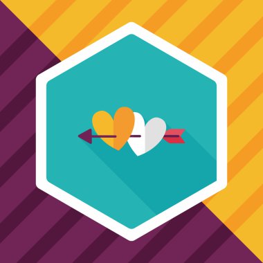 Sevgililer günü kalp ok ve yayla düz simgesi ile uzun gölge, e