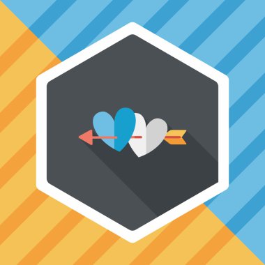 Sevgililer günü kalp ok ve yayla düz simgesi ile uzun gölge, e