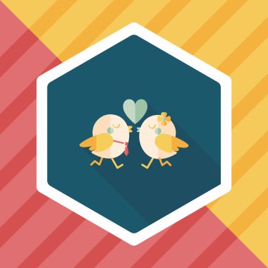 Sevgililer sevgilisi kuş düz simgesi ile uzun gölge, eps10