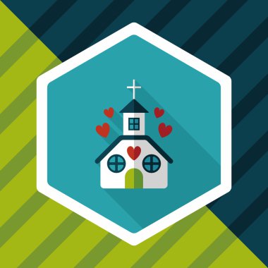 Sevgililer günü düğün kilise düz simgesiyle uzun gölge, eps10