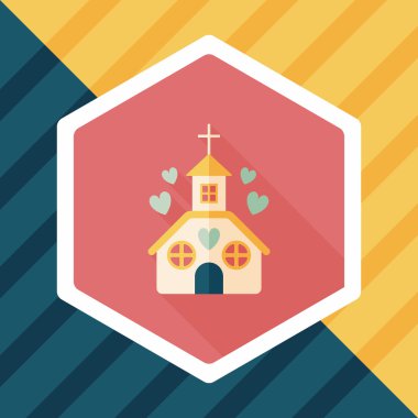 Sevgililer günü düğün kilise düz simgesiyle uzun gölge, eps10