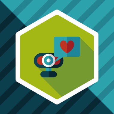 Uzun gölge ile Sevgililer günü webcame aşk ileti düz simgesi,