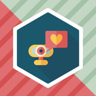 Uzun gölge ile Sevgililer günü webcame aşk ileti düz simgesi,