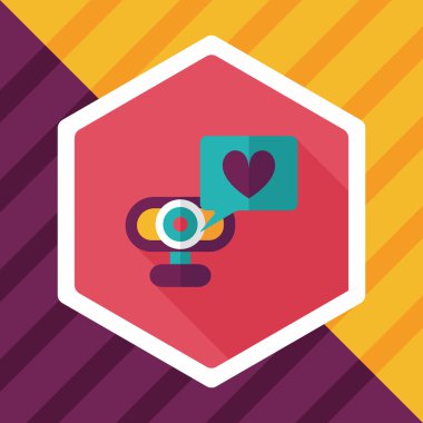 Uzun gölge ile Sevgililer günü webcame aşk ileti düz simgesi,