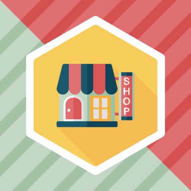 Bina dükkan mağaza düz simgesiyle uzun gölge, eps10