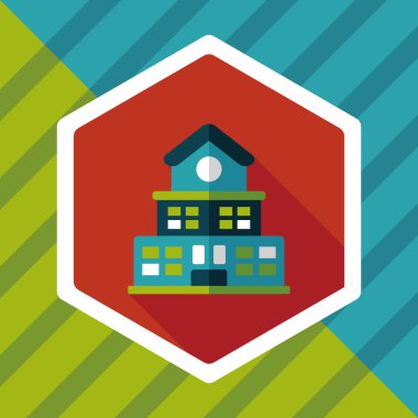 Bina okul düz simgesi ile uzun gölge, eps10