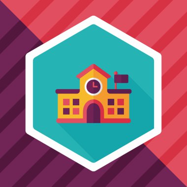 Bina okul düz simgesi ile uzun gölge, eps10