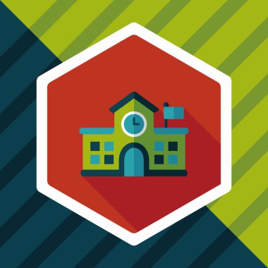 Bina okul düz simgesi ile uzun gölge, eps10