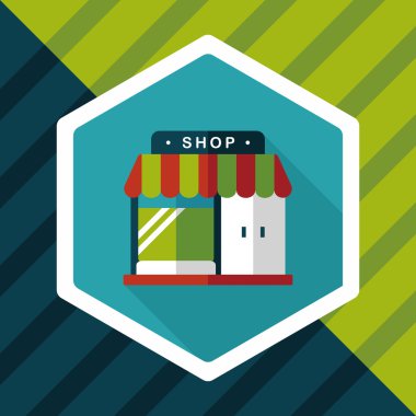Bina dükkan mağaza düz simgesiyle uzun gölge, eps10