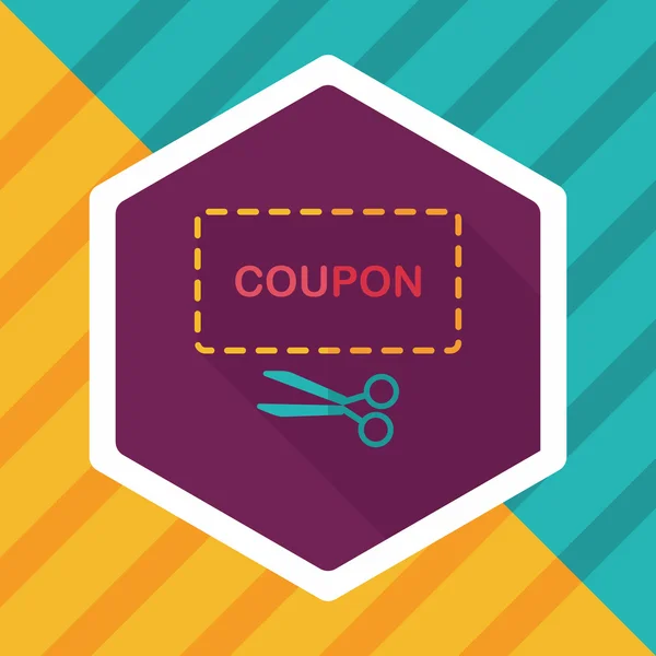 Shopping vendita coupon flat icon con lunga ombra, eps10 — Vettoriale Stock