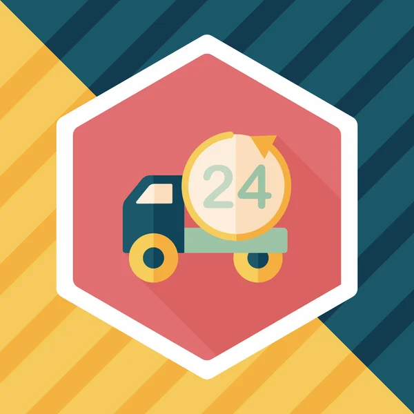 24 hours shopping freight transport flat icon with long shadow,e — Stock Vector