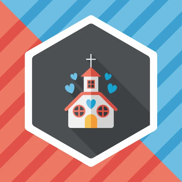 San Valentín boda iglesia icono plano con sombra larga, eps10 — Vector de stock