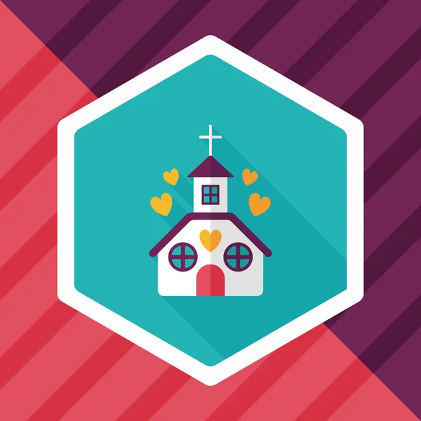 San Valentín boda iglesia icono plano con sombra larga, eps10 — Vector de stock