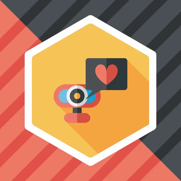 Valentýna webcame láska ploché ikona zprávy s dlouhý stín, — Stockový vektor