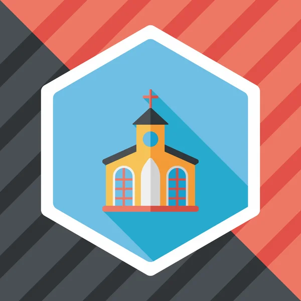 Building church flat icon with long shadow, eps10 — стоковый вектор