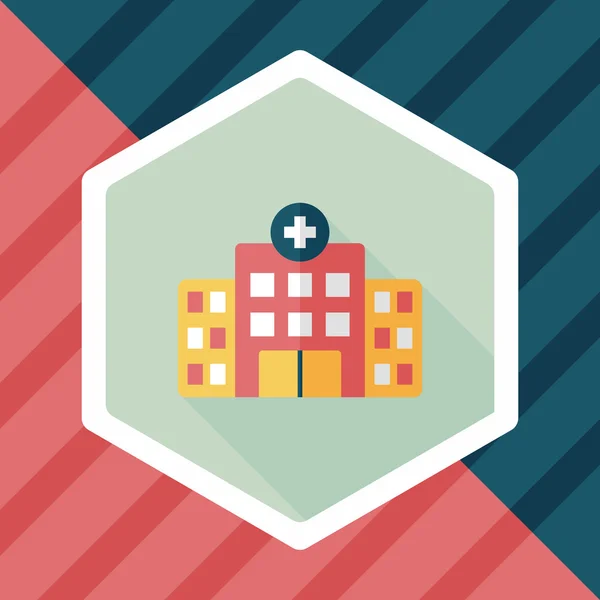 Building hospital flat icon with long shadow, eps10 — стоковый вектор