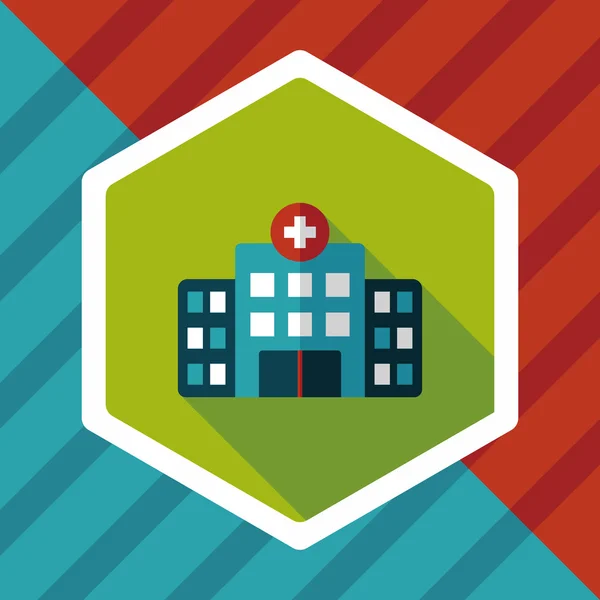 Edifício hospital ícone plano com sombra longa, eps10 —  Vetores de Stock