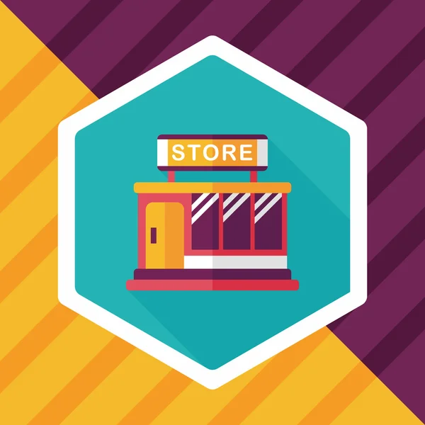 Edificio tienda icono plano con sombra larga, eps10 — Vector de stock