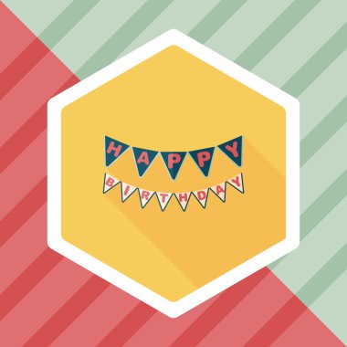 doğum günü parti bayrağı simgesi ile uzun gölge, eps10 düz