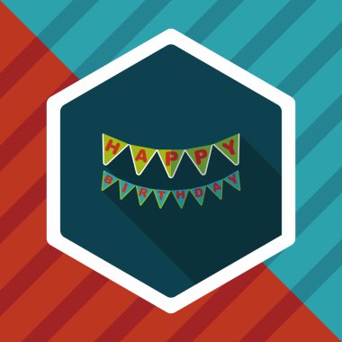 doğum günü parti bayrağı simgesi ile uzun gölge, eps10 düz