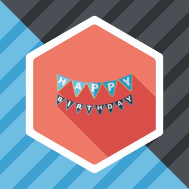 doğum günü parti bayrağı simgesi ile uzun gölge, eps10 düz