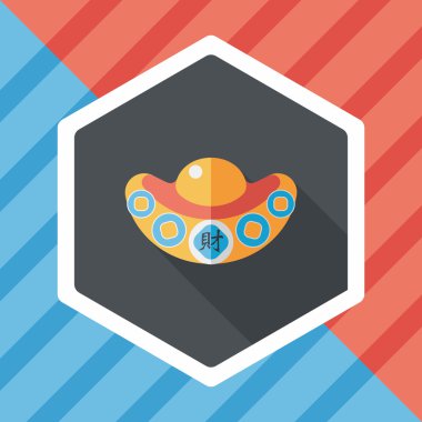 Çin yeni yılı düz simgesi ile uzun gölge, eps10, Altın külçe wi