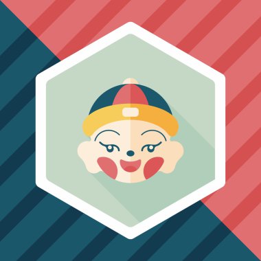 Çin yeni yılı çocuk düz simgesi ile uzun gölge, eps10