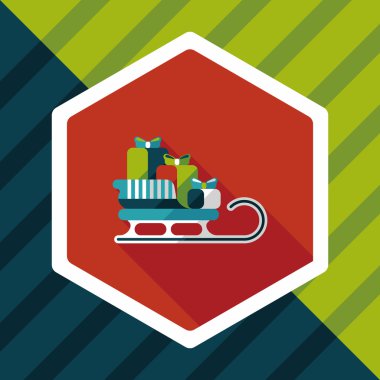 Noel hediye ve düz uzun gölge eps10 simgesiyle atlı kızak