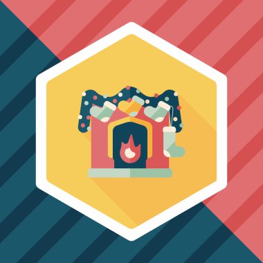 Noel şömine süsleme düz simgesiyle uzun gölge eps10