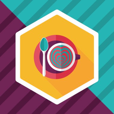 kahve latte sanat düz simgesiyle uzun gölge, eps10