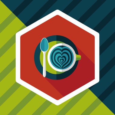 kahve latte sanat düz simgesiyle uzun gölge, eps10