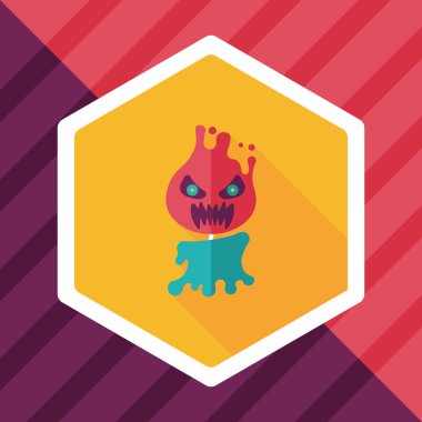 Halloween vlam duivel platte pictogram met lange schaduw, eps10