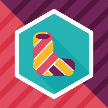 Kırık bacak alçı düz simgesi ile uzun gölge