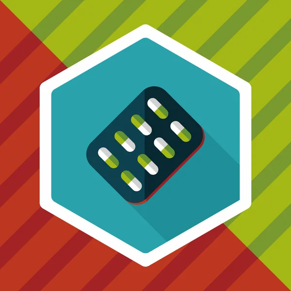 Pilules icône plate avec ombre longue — Image vectorielle