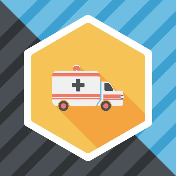 Ambulance auto platte pictogram met lange schaduw — Stockvector