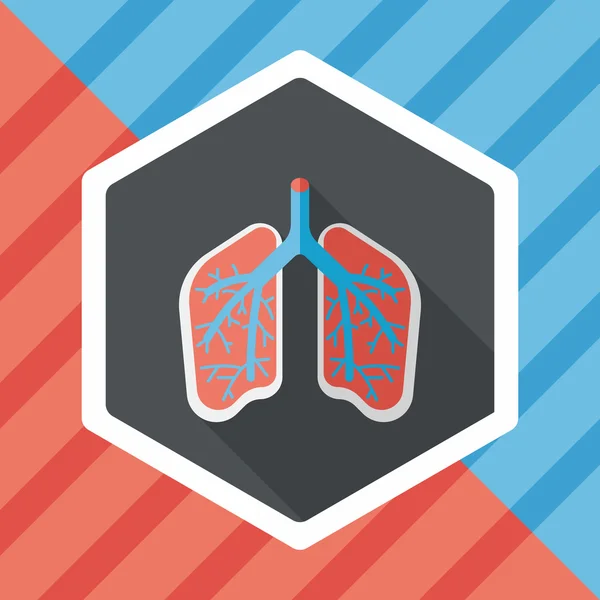 Lungs icono plano con sombra larga — Vector de stock