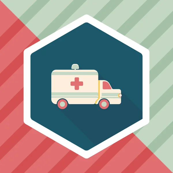 Ambulance car flat icon with long shadow — Stock Vector