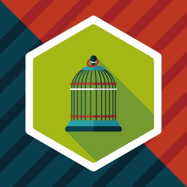Evde beslenen hayvan kuş kafesi düz simgesi ile uzun gölge, eps10