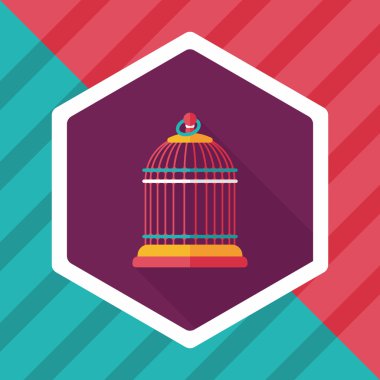 Evde beslenen hayvan kuş kafesi düz simgesi ile uzun gölge, eps10