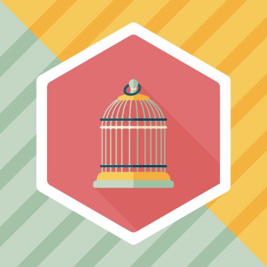 Evde beslenen hayvan kuş kafesi düz simgesi ile uzun gölge, eps10