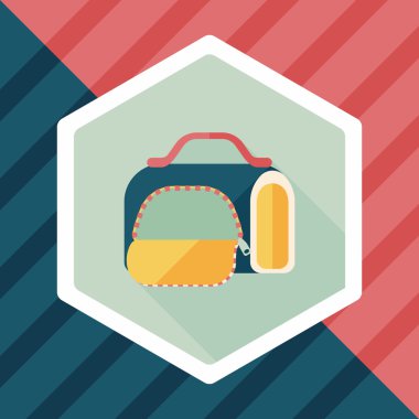 Evde beslenen hayvan köpek seyahat kafes düz simgesiyle uzun gölge, eps10