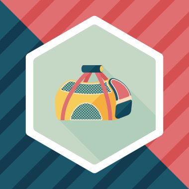 Evde beslenen hayvan köpek seyahat kafes düz simgesiyle uzun gölge, eps10