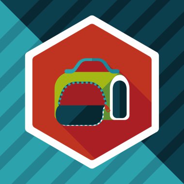 Evde beslenen hayvan köpek seyahat kafes düz simgesiyle uzun gölge, eps10