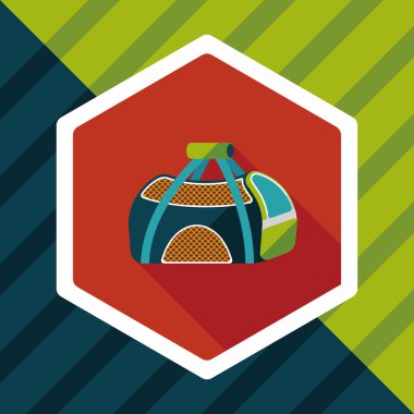 Evde beslenen hayvan köpek seyahat kafes düz simgesiyle uzun gölge, eps10