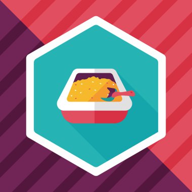 Evde beslenen hayvan kedi çöp kutusu düz simgesiyle uzun gölge, eps10