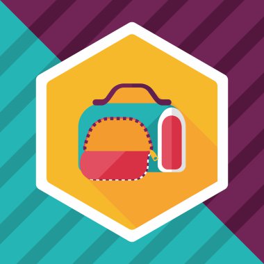 Evde beslenen hayvan köpek seyahat kafes düz simgesiyle uzun gölge, eps10