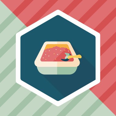 Evde beslenen hayvan kedi çöp kutusu düz simgesiyle uzun gölge, eps10