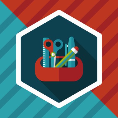 긴 그림자, eps10와 함께 연필 상자 플랫 아이콘