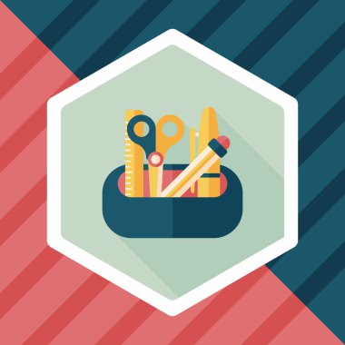 긴 그림자, eps10와 함께 연필 상자 플랫 아이콘