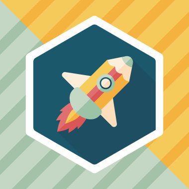 kalem roket düz simgesi ile uzun gölge, eps10